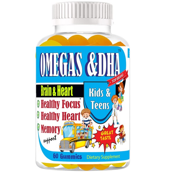 Omega Gummies Brain Supplements for Memory and Focus Support Brain Health Omega 3 EPA DHA for Kids and Teens Brain Memory and Cognitive Support 60 ct