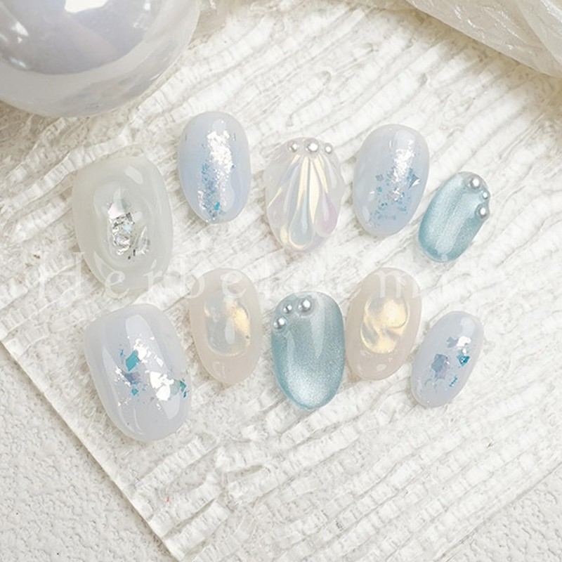 Herbeluemily Nail Tip, Short, Handmade, 3D Storage Case, 10 Pieces,
