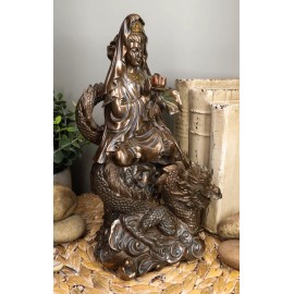 Ebros Avalokiteśvara Meditating Buddha Kwan Yin Kuan Yin On Dragon Statue 11"H