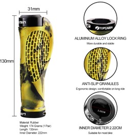 TOPCABIN Bike Grips,Ergonomic Design Bicycle Grips Widen Holding Rubber Bike Handlebar Grips with Aluminum LockGrips for Bike Mountain Road MTB (Rubber Yellow (1 Pair))
