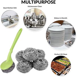 LATRAT Pack of 30 Scourers Stainless Steel Sponges Scourer Scourer Scouring Spiral Pot Scraper with Handle for Dish Washing Sponge Set Cleaning Sponge