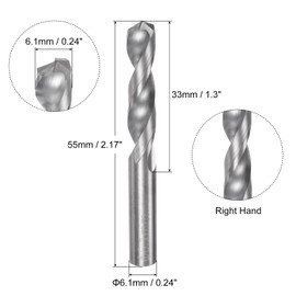 sourcing map Solid Carbide Drill Bit, 6.1mm (0.24") YG6X/C3 Micro-Grain Tungsten Carbide Jobber Twist Drill Bits Straight Shank for Drilling Stainless Steel Aluminum Metal Plastic