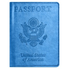 Eoehro Unisex-Adult Passport and Vaccine Card Holder Combo, Sky Blue, Faux Leather, RFID Protected