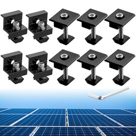 Anbte 10 PCS Solar Panels Brackets 30mm/35mm, Aluminium 6 x T-Shaped Mid Clamps + 4 x End Clamps, Solar Panel Mounting Brackets for Metal, Tin, Flat, Sheet Roofs, RV, Black
