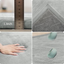 ACOMOPACK Baby Play Mat for Floor 1.3" Thick Memory Foam Play Mat 39"×59" Tummy Time Crawling with Non-Slip Bottom for Living Room,Nursery,Soft Velvet Playpen Mats for Kids,Infants（Light Grey）