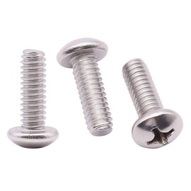 #10-24 x 1/2" inch (50 pcs) Phillips Pan Head Machine Screw Bolt, 304 Stainless Steel 18-8 Rounded Head Screws, UNC Full Thread, Bright Finish