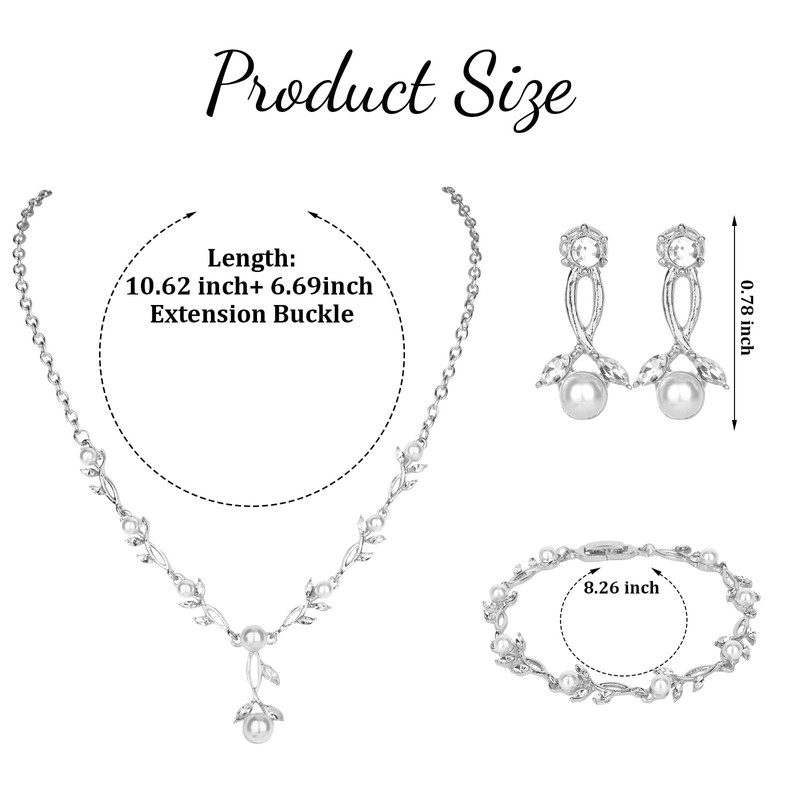 KEUKORZ Silver Bridal Jewelry Sets for Women,Created Pearl Pendant Necklace