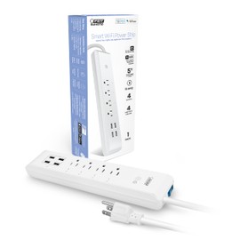 Feit Electric POWERSTRIP/WIFI Work with Alexa and Google Home, Feit App, No hub required, Remote Control From Anywhere, 4 Grounded Sockets 15 Amp, 4 USB ports, Indoor Smart Power Strip, White