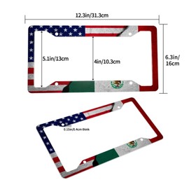 Vintage American Mexican Flag License Plate Frame - 1 Pcs Funny Aluminum Car License Plate Cover USA Mexico Flag Patriotic License Plate Holder Universal US-Canada 4 Hole Auto Car Tag for Women/Men