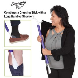 4-in-1 Dressing Stick - 30" Dressing Pal. Long Handled Shoe Horn, Reach Hook, Sock and Shoe Remover. Full Length Cushioned Grip Mobility Aid for Seniors, Elderly, Disabled, Post Surgery Rehab.