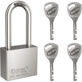 304 Stainless Steel Padlock 40 mm, Long Shackle Thickness 7 mm, Anti-Sawing and Rust Prevention, Padlock with 4 Keys for Locker, Garages, Garden Fences, Tool Boxes, Gym, Suitcase