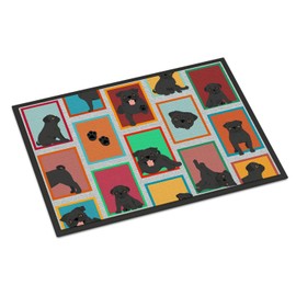 Caroline's Treasures MLM1091MAT Lots of Black Pug Doormat 18x27 Front Door Mat Indoor Outdoor Rugs for Entryway, Non Slip Washable Low Pile, 18H X 27W