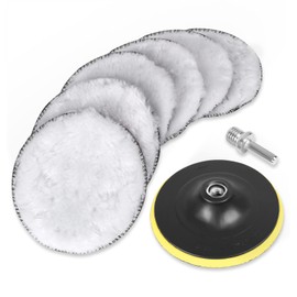 BAYTORY 8Pcs Wool Polishing Buffing Pad Set, 6 inch Synthetic Polisher Wheel with 5/8-11 Thread Backing Plate and Drill Adapter for Car Polishing, Buffing and Cutting