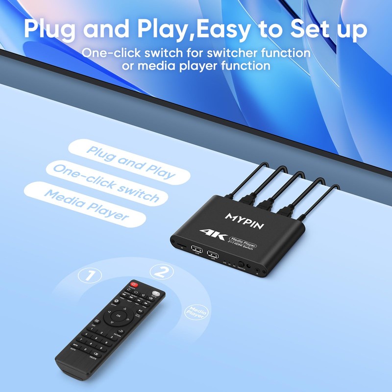 4K@30 Media Player with 2 in 1 Out HDMI Switch