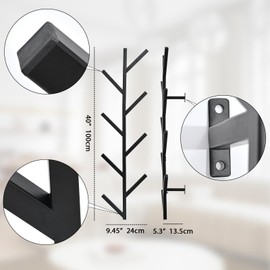 SwallowLiving Coat Rack Wall Mount, Vertical Coat Tree with 8 Hooks, Metal Hat Organizer Hanger for Entryway, Living Room, Bedroom, Home Decor, Black