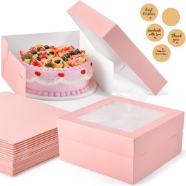 DOYIDE DOYIDE 12Pcs Cake Boxes, 12x12x6 Inches Pink Bakery Boxes with Window, Large Disposable Cake Carrier Container for Pastries, Pie, Cookies, Chocolates, Cupcakes Dessert Boxes