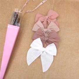 Sugarmelon Pack of 4 Gorgeous Fable Bow Hair Clips for Girls Women Linen Hair Bow Alligator Clips Toddler Baby Mom Young Girl Hair Accessories (Antique Natural)