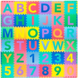 ProSource Kids Puzzle Alphabet, Numbers, 36 Tiles and Edges Play Mat, 12" by 12", Abc & 123