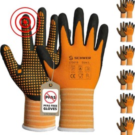 Schwer 12 Pairs LT5619 Work Gloves MicroFoam Nitrile Coated, ANSI A1 Cut Resistant Working Gloves with Grip, Micro Dot Palm, Touchscreen Capable, for Automotive Electronic Assembly, guantes para trabajo:_12 Pairs_Large