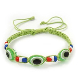 Evil Eye Acrylic Bead Protection Friendship Cord Bracelet/Lime Green/Adjustable
