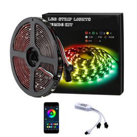 Upgrade Smart RGB Music Driven Multiple Colors Chasing 16.4ft neon Led Strip Lights Cuttable and Linkable, Flexible Outdoor Led Strip Lights Waterproof, Button or APP Control 12v led lights strip
