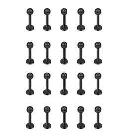 Dream Aurora 20Pcs Stainless Steel Lip Studs Labret 16G Steel Black Helix Tragus Cartilage Piercing Stud Bar Jewellery(6mm)