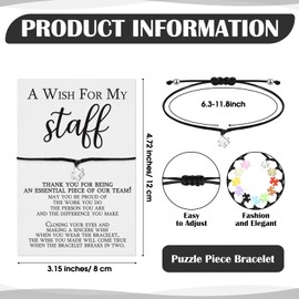 Huquary Employee Appreciation Gifts staff appreciation gifts bulk Puzzle Piece Bracelet with a Wish for My Staff Thank You card for Coworkers, Employees, and Office Teams(50pcs)