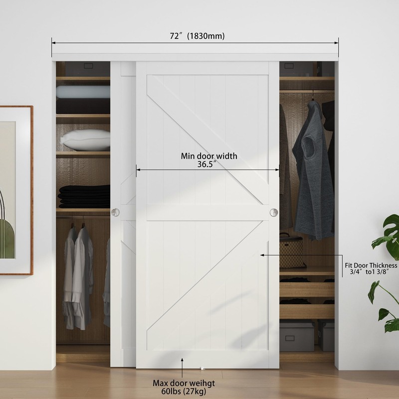 WEWORTH Bypass Sliding Door Track Hardware 72", Wardrobe Closet Door