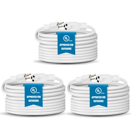Heavy Duty Outdoor Extension Cord/Wire Power Cable, Indoor/Outdoor Power Cord, 16/3, Single Outlet, 15 Feet, UL Listed, White, 3 Pack