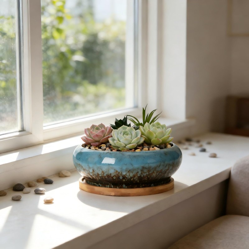 Succulent Pots, 7.3 Inch, Round Large Shallow Flower Plant Pots