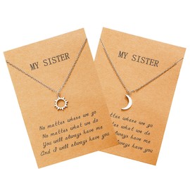 Sisters Necklace for 2, Sun and Moon Matching Necklaces Birthday Christmas Gifts for Girls Women BFF (Silver)