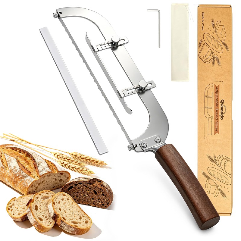 Qvamodo Upgraded Bread Knife for Homemade Bread, 6 Adjustable Thickness
