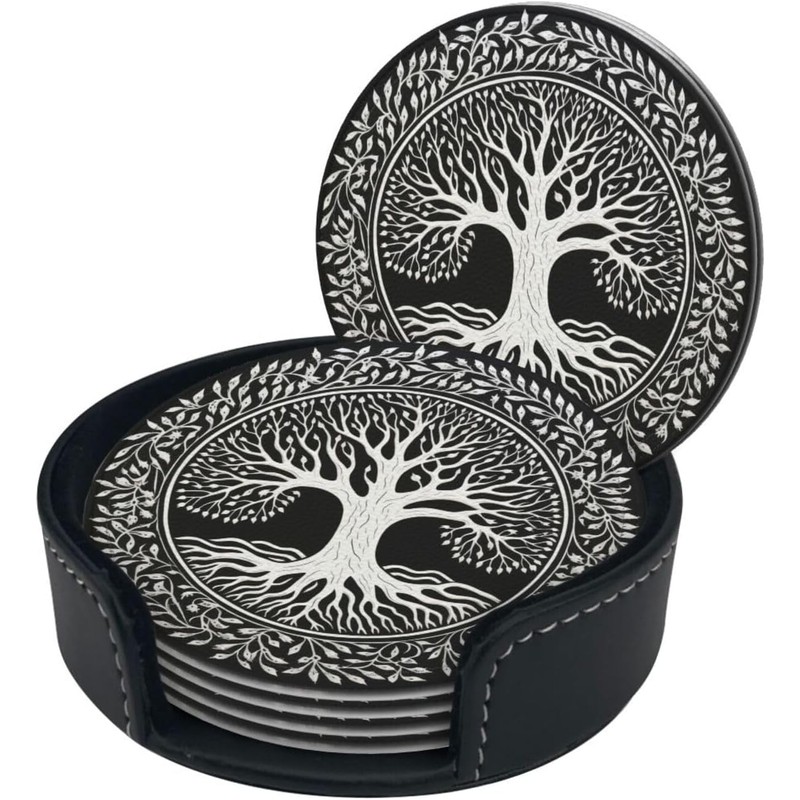 BOXIMIAO Drink Coasters with Holder Stand Set of 6, Tree