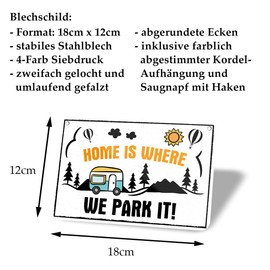 Home is where we park it - funny retro decorative metal sign with cord and suction cup - decoration caravan camper caravan camper van - gift idea for campers - 18 x 12 cm