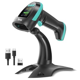 Tera Barcode Scanner Wireless 2D QR with Stand: Digital Setting Screen Keypad Pro Version Extra Fast Scanning Speed Works with Bluetooth 2.4G Wireless USB Wired Bar Code Reader HW0009-Z