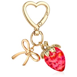 Apausvcm Strawberry Keychain, Cute Strawberry Bag Charms for Women Girls Bow Heart Key chains Strawberry Themed Charm Accessories for Handbags Bag Purse Wallet Cellphone Car (Red)