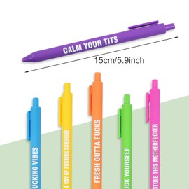 FAMALL Swear Word Funny Pens, 11pcs Funny Ballpoint Pens Different Swear Word Set, Swear Word Daily Pen Set, Weekday Vibes Glitter Pen of the Week Funny Office Gifts （Bolded font）