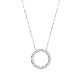 DEWBERRY 1/3 cttw Round Cut Lab Grown Diamond Open Circle Pendant Necklace for Women | 18 inch Chain with 14K White Gold Plated Over 925 Sterling Silver (Clarity: VS, Color: FG, 0.32 cttw)
