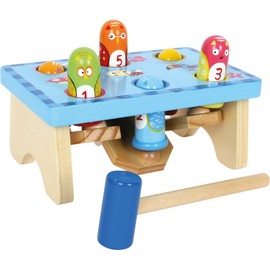 small foot 5807 Wooden Knock Bench "Hau den Vogel" Colourful Design with Number Game, Includes Wooden Hammer from 18 Months