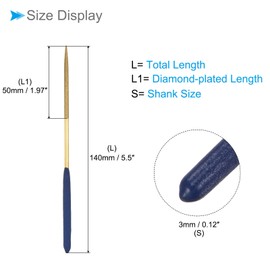 CoCud Diamond Coated Needle File, | 3mm Shank 140mm Length|, Titanium Coated Round Type Files Sharpening Tool - (Applications: for Metal Glass Stone), 2-Pieces