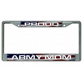 Proud Army Mom American Flag Chrome License Plate Frame