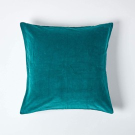 HOMESCAPES Emerald Teal Green Velvet Cushion Cover Super Soft Cotton Velvet Square Scatter Cushion Plain Dark Green Accent Throw Pillow for Sofa and Bed Decoration with Hidden Zipper, 60x60cm
