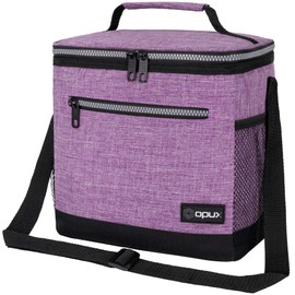 OPUX Insulated Large Lunch Box for Women Men, Leakproof Thermal Lunch Bag for Work, Reusable Lunch Cooler Tote, Soft School Lunch Pail Shoulder Strap, Pockets, 18 Cans, 10L, Purple