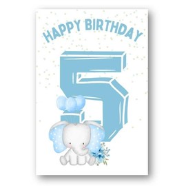 Second Ave 5th Birthday Age 5 Cute Elephant Blue Baby Boy Children's Kids Happy Birthday Card Greetings Card