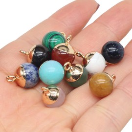 LHJ 6 Pcs natural stone pendants ball shape random agate crystal charms for jewelry making necklace bracelet