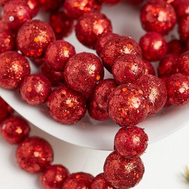 Factory Direct Craft Set of 3 Bright Red Sparkly Glitter Ball String Garlands (Total of 18 Feet)