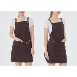 UE STORE Canvas Cotton Cooking Kitchen Aprons Waterproof Apron Adjustable Dishwashing Comfortable Aprons with Large Pockets Dark Brown