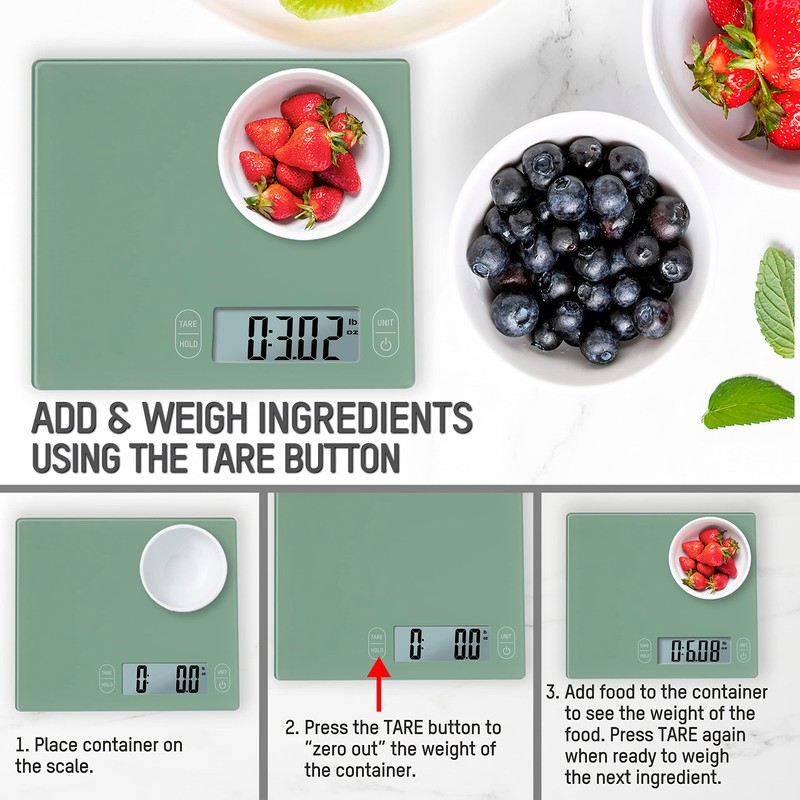 Eat Smart Eat Smart 11lb Food Kitchen Glass Scale, Green