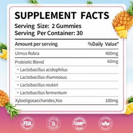 CelestiaCare Feminine Probiotic Gummies for Women with Slippery Elm & Prebiotics, Supports pH Balance, Digestive & Immune Health, Pineapple Flavor, Vegan, 60 Gummies