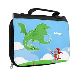 Knights & Dragon Name Luke and Wash Bag for Boys with Name Washing Toiletries Bag for Children